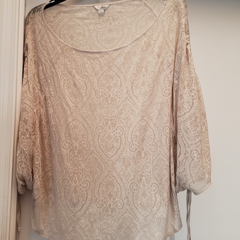 Guess Sheer Tan Top with Drawstring sleeves